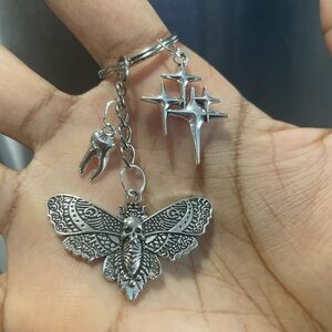 Handmade Y2K Punk Silver Moth butterfly Tooth Stars skull demon head